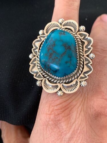 Navajo Kingman Turquoise Ring | Sterling Silver | Sz 9.5 | Authentic Native American Handmade | 2827