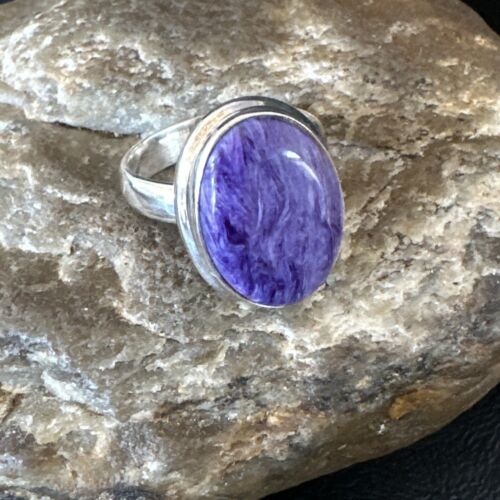 Women's Purple Charoite Navajo Oval Ring | Sterling Silver | Sz 9 | Authentic Native American Handmade | 16050