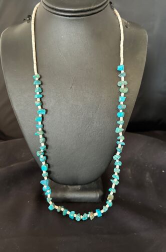 Navajo Kingman Turquoise Shell Necklace | Sterling Silver | 28" | Authentic Native American Handmade | 17401