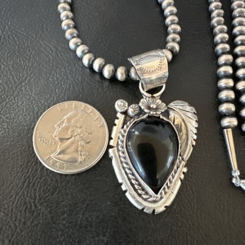 Navajo Pearls Black Onyx Necklace | Sterling Silver | Authentic Native American Handmade | 16130