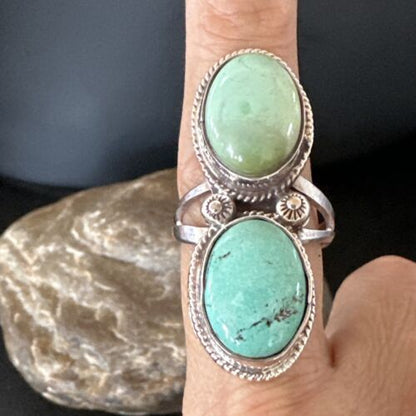 Navajo Blue Dry Creek Turquoise Multi-Stone Ring | Authentic Native American Sterling Silver | Sz 9.5 | 16738 - Masha USA