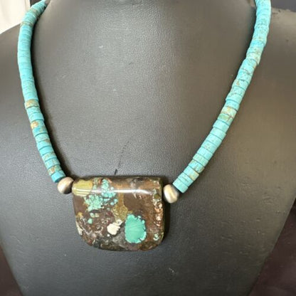 Navajo SpiderWeb Turquoise Heishi Pearls Necklace | Sterling Silver | 20" | Authentic Native American Handmade | 17035