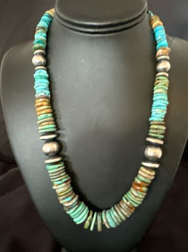 Navajo Blue Green Turquoise Necklace | Sterling Silver | Authentic Native American | 21" | 16958