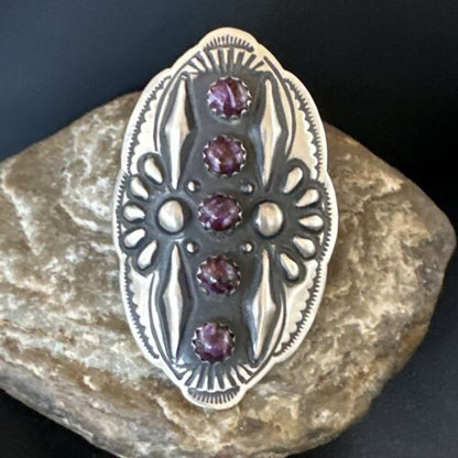 Navajo Purple Spiny Oyster Multi-Stone Ring | Authentic Native American Sterling Silver | Multi-Stone | Sz 8.5 | 15052