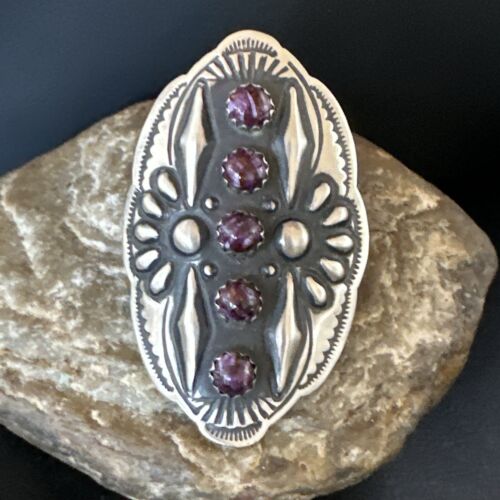 Navajo Purple Spiny Oyster Multi-Stone Ring | Authentic Native American Sterling Silver | Multi-Stone | Sz 8.5 | 15052