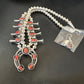 Navajo Red Coral Shadowbox Squash Blossom Necklace | Sterling Silver | 17" | Authentic Native American Handmade | 16118