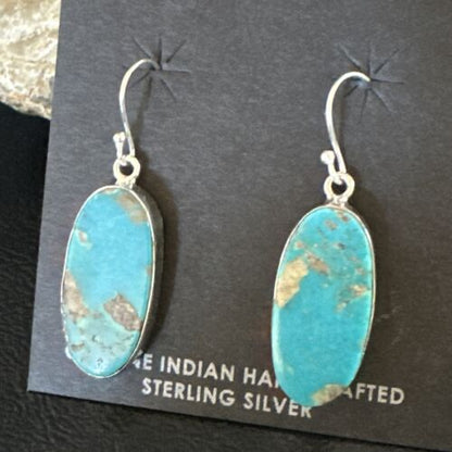 Navajo Blue Turquoise Dangle Earrings | Sterling Silver | Authentic Native American Handmade | 15432