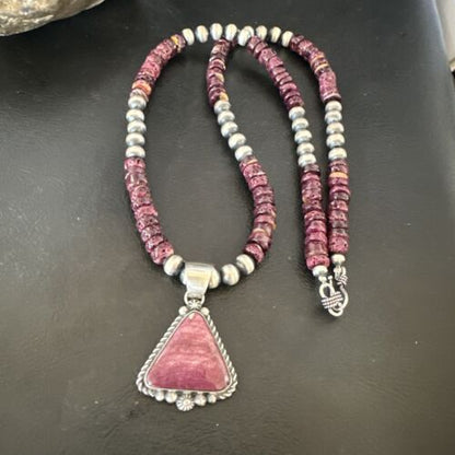 Navajo Purple Spiny Oyster Pendant Necklace | Sterling Silver | Native American Handmade | 16057