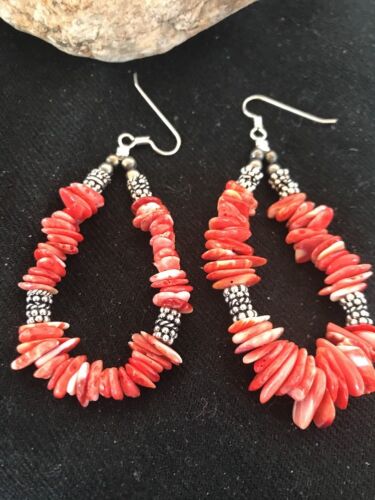 Navajo Red Spiny Oyster Sterling Silver Earrings | Southwestern Handcrafted | 3758