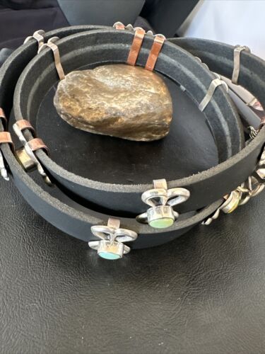 Men's Green Royston Turquoise Concho Belt | Sterling Silver Navajo Tufa | Authentic Native American Handmade | 16789