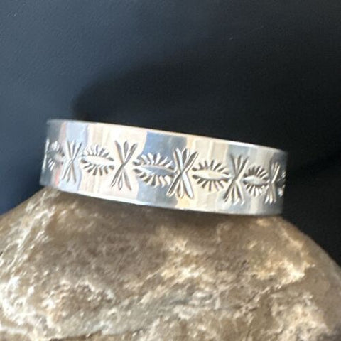 Stamped Cuff Bracelet Native American Navajo Sterling Silver 16125