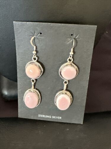 Navajo Pink Conch Shell Dangle Earrings | Sterling Silver | Authentic Native American Handmade | 17200