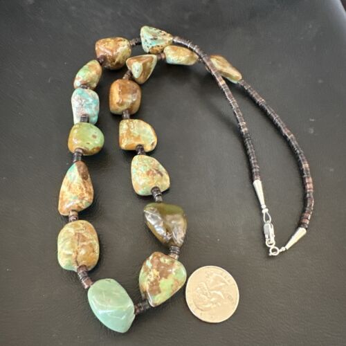 Navajo Green Turquoise Chunky Pearls Necklace | Sterling Silver Shell | 27" | Authentic Native American Handmade | 17397