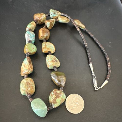 Navajo Green Turquoise Chunky Pearls Necklace | Sterling Silver Shell | 27" | Authentic Native American Handmade | 17397