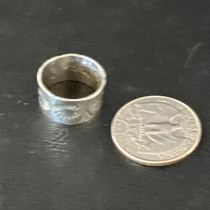 Navajo Stamped Wide Band Ring | Sterling Silver | Sz 5 | Authentic Native American Handmade | 15295