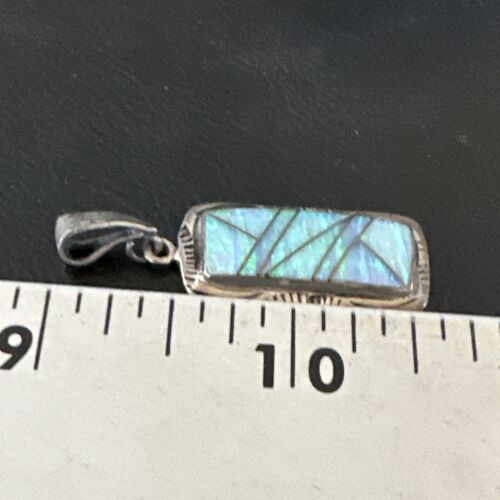 Navajo Blue Fire Opal Inlay Pendant | Sterling Silver | Authentic Native American Handmade | 16484