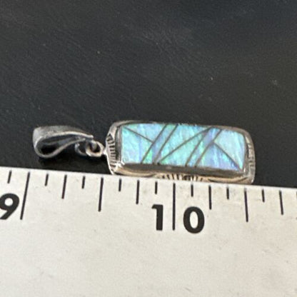 Navajo Blue Fire Opal Inlay Pendant | Sterling Silver | Authentic Native American Handmade | 16484