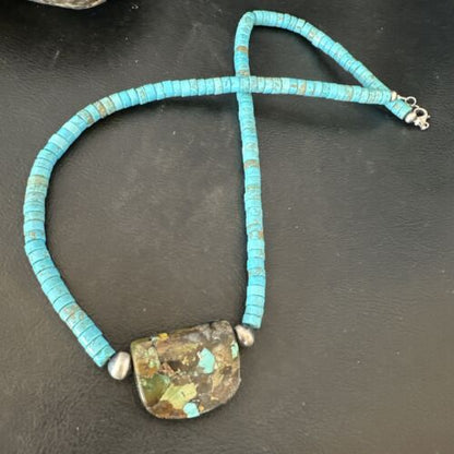 Navajo SpiderWeb Turquoise Heishi Pearls Necklace | Sterling Silver | 20" | 17031