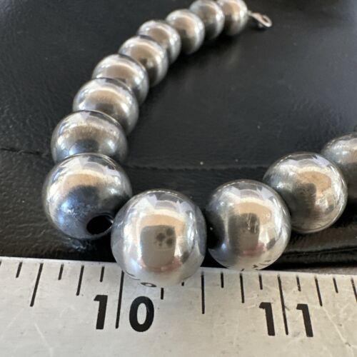 Navajo Pearl Round Beads Bracelet | 14mm | 8" | Sterling Silver | Authentic Native American Handmade | 17166