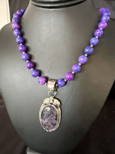 Navajo Purple Sugilite Pendant Necklace | Sterling Silver Pearls | Authentic Native American Handmade | 14874