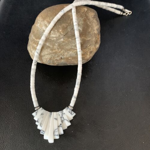 Navajo White Howlite Heishi Pearls Bead Necklace | Sterling Silver | Authentic Native American Handmade | 20" | 14209