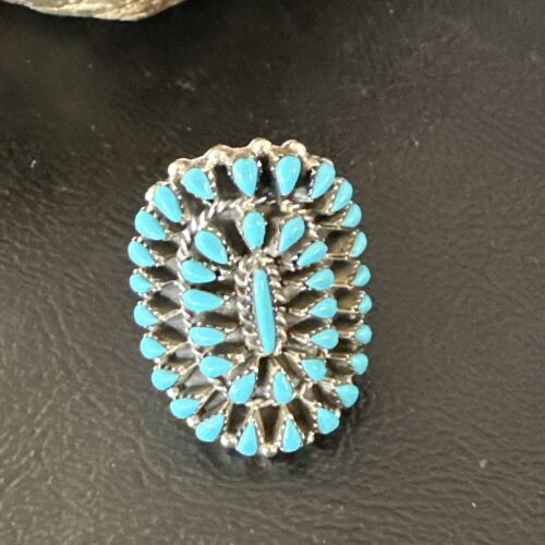 Navajo Blue Turquoise Cluster Ring | Authentic Native American Sterling Silver | Multi-Stone | Adjustable Sz 7 | 15703