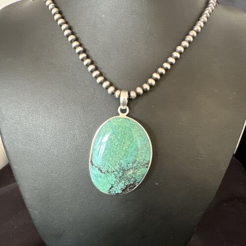 Navajo Blue Spiderweb Turquoise Pendant Necklace | Sterling Silver | Authentic Native American Handmade | 16195