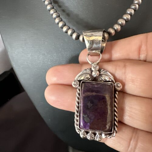 Navajo Pearls Purple Sugilite Pendant Necklace | Sterling Silver Beads | Authentic Native American Handmade | 15378