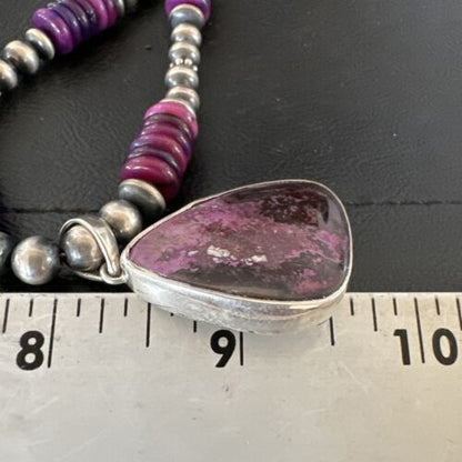 Navajo Purple Sugilite Pendant with Pearls | Sterling Silver Necklace | 21" | Authentic Native American Handmade | 10729