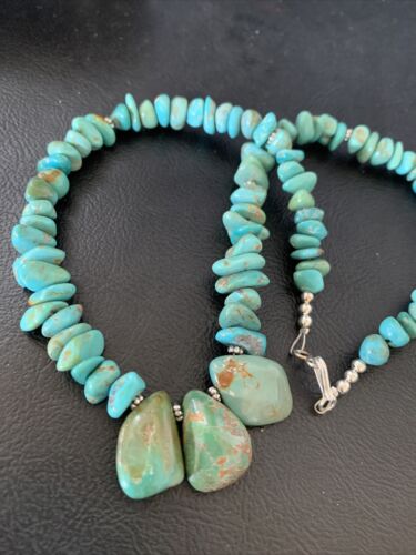 Navajo Blue Green Turquoise Necklace | Sterling Silver | 16" | Authentic Native American Handmade | 12915