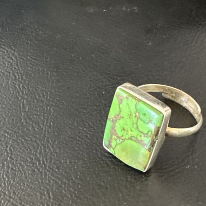 Adjustable Navajo Green Mojave Turquoise Ring | Sterling Silver | Sz 10 | Authentic Native American Handmade | 15698