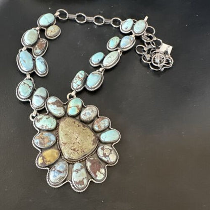 Navajo Blue Golden Hills Turquoise Lariat Necklace Pendant | Sterling Silver | Native American Handmade | 16182