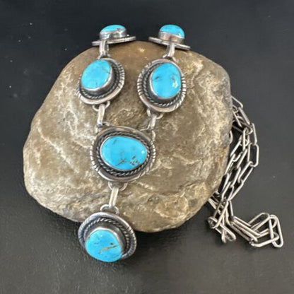 Navajo Lariat Necklace with Blue Kingman Turquoise | Sterling Silver | 26" | 15907