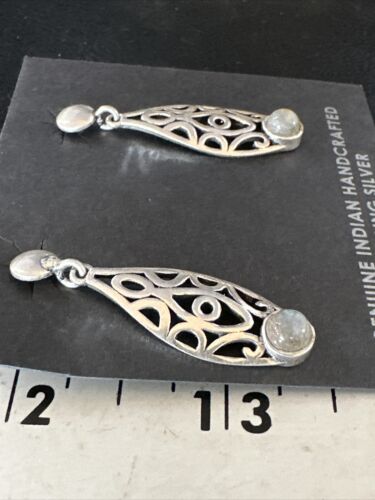 Navajo Labradorite Dangle Earrings | Sterling Silver | Authentic Native American Handmade | 15310