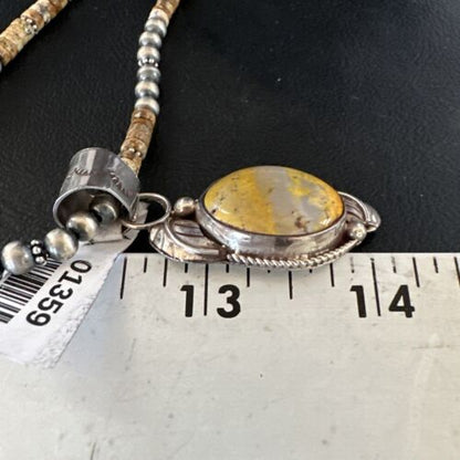 Navajo Bumblebee Jasper Pendant Necklace | Sterling Silver | Authentic Native American Handmade | 01359