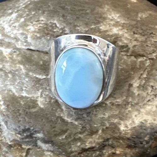 Navajo Blue Larimar Ring | Sterling Silver | Sz 9 | Authentic Native American Handmade | 16601