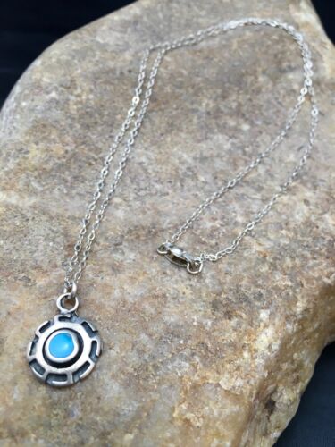 Navajo Blue Turquoise Inlay Pendant | Sterling Silver | Authentic Native American Handmade | 20" | 08969