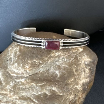 Navajo Purple Spiny Oyster Cuff Bracelet | Sterling Silver | Authentic Native American Handmade | 15159