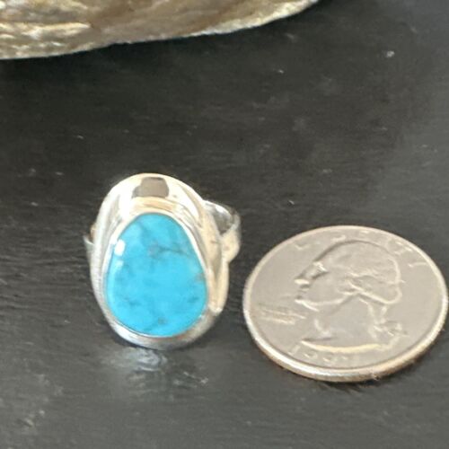 Navajo Blue Kingman Turquoise Ring | Sterling Silver | Sz 8 | Native American Handmade | 16593