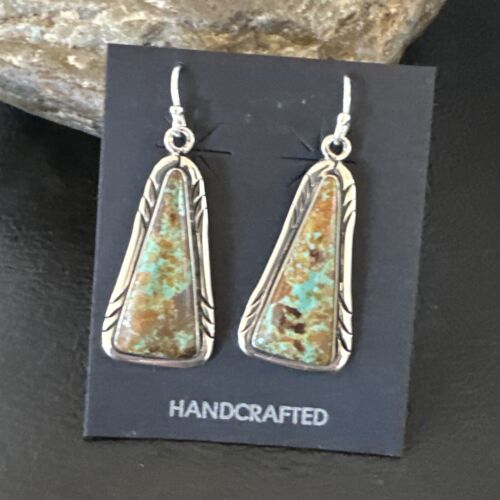 Navajo Blue Boulder Turquoise Dangle Earrings | Sterling Silver | Authentic Native American Handmade | 16500