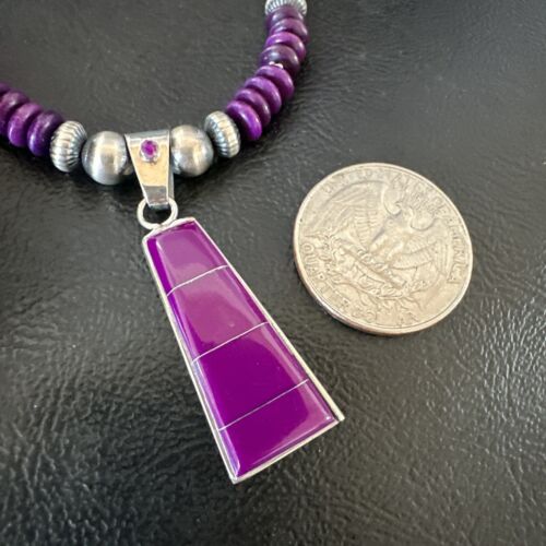 Navajo Purple Sugilite Inlay Pendant Necklace | Sterling Silver | Authentic Native American Handmade | 16763 - Masha USA