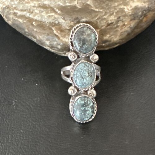 Navajo Blue Spiderweb Turquoise Multi-Stone Ring | Authentic Native American Sterling Silver | Sz 9 | 16705