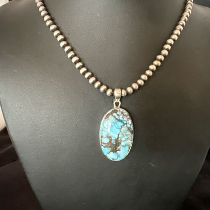 Navajo Blue Spiderweb Turquoise Pendant Necklace | Sterling Silver | Authentic Native American Handmade | 17022