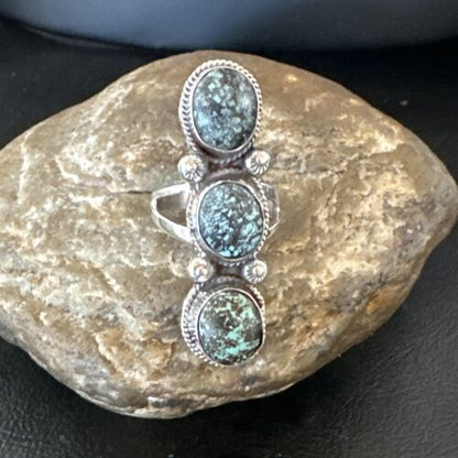 Navajo Blue Spiderweb Turquoise Multi-Stone Ring | Authentic Native American Sterling Silver | Sz 10 | 16712
