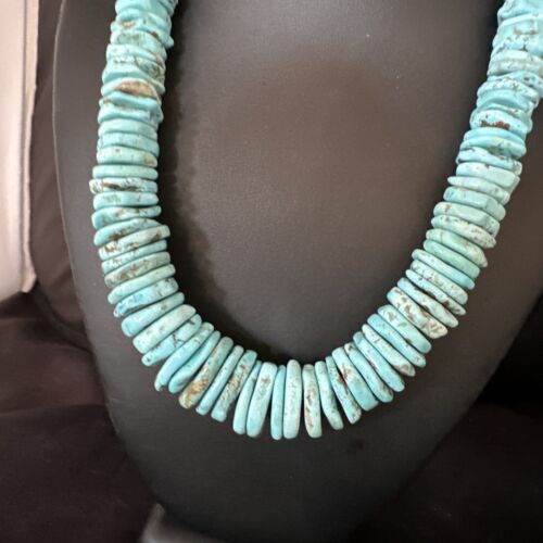 Navajo Blue Turquoise Graduated Pearls Necklace | Sterling Silver | Authentic Native American | 19" | 15497