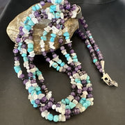 Purple Amethyst Blue Turquoise Necklace | Sterling Silver | Authentic Native American Handmade | 17506