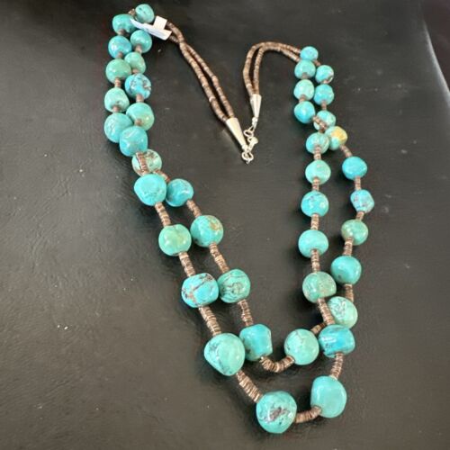 Navajo Blue Graduated Turquoise Shell Bead Necklace | Sterling Silver | 22" | Authentic Native American Handmade | 11280