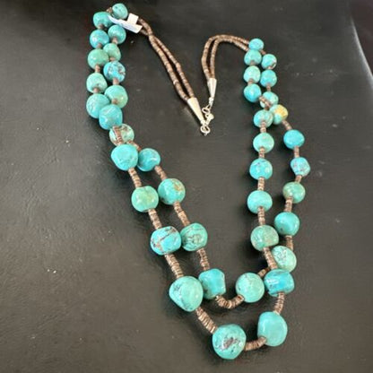 Navajo Blue Graduated Turquoise Shell Bead Necklace | Sterling Silver | 22" | Authentic Native American Handmade | 11280