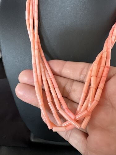 Navajo Pink Coral Tube Heishi Bead Necklace | 5-Strand Sterling Silver | 18" | Authentic Native American Handmade | 15278 - Masha USA