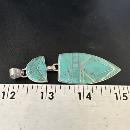 Navajo Sterling Silver Pendant with Gorgeous Blue Turquoise Inlay | Authentic Native American | 3.25" | 15178